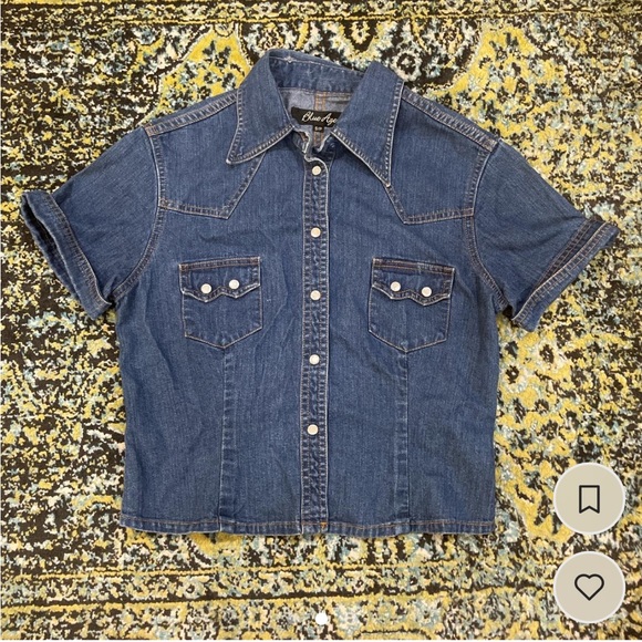 Denim button up fitted western t shirt - pearl snaps - Picture 1 of 3